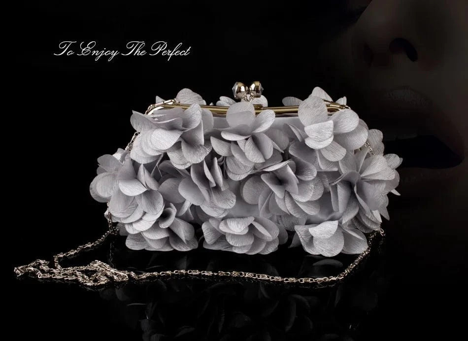 26*15*8cm / Gray Luxury Satin Floral Bride Party Evening Clutch Bag Women Wedding Purses and Handbags Small Shoulder Chain Bag Designer Bag