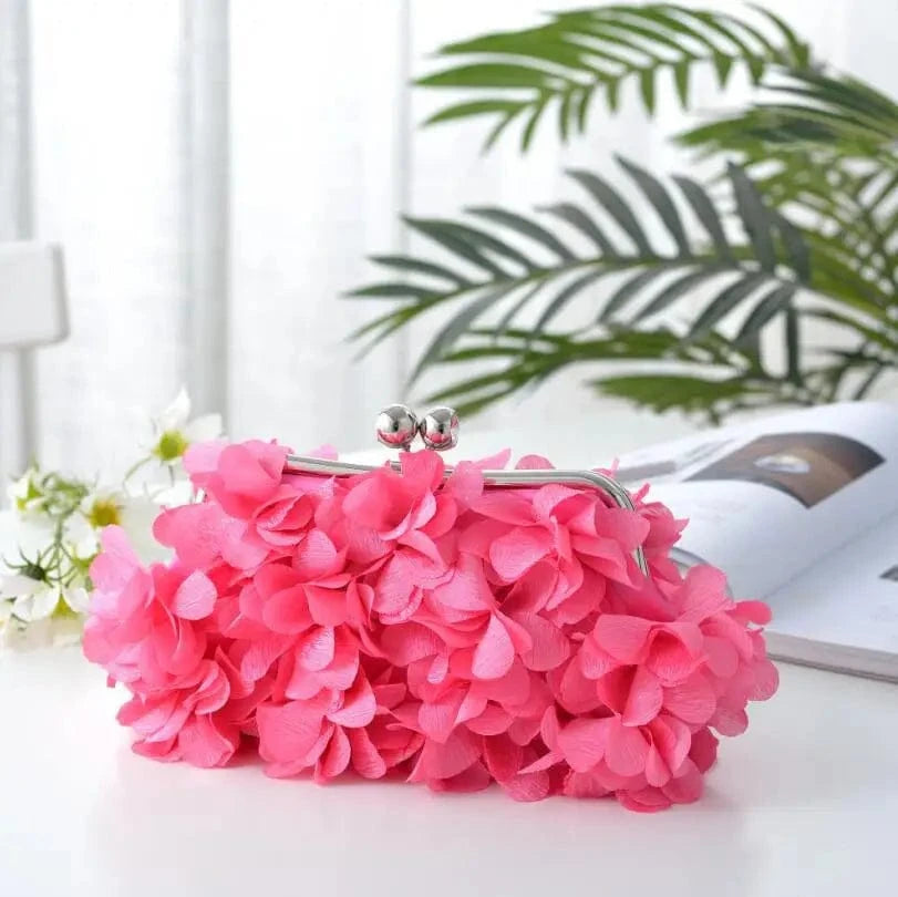 26*15*8cm / Hot Pink Luxury Satin Floral Bride Party Evening Clutch Bag Women Wedding Purses and Handbags Small Shoulder Chain Bag Designer Bag