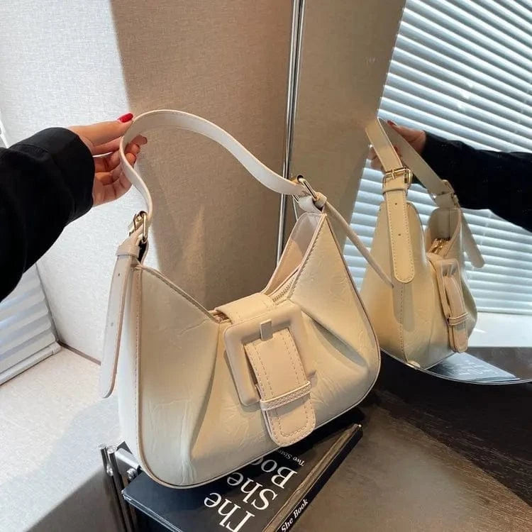 26*16*7cm / White Fashion Women Armpit Shoulder Bag Design Underarm Pleated Saddle Bags Belted Lock Messenger Bag Purse Hobos Handbags Y2K