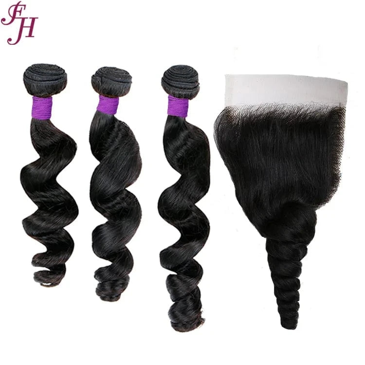 26" 26" 26"+ 20" 4x4 transparent lace closure / Loose wave FH wholesale cheap brazilian virgin human hair bundle lace frontal 4x4 transparent lace closures with 3 raw hair bundles