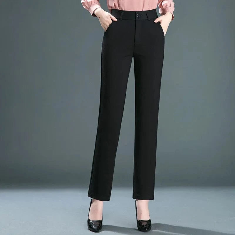 26 / Black New Fashion Women Office Lady High Waist Straight Trousers Elastic Solid Color Soft Plus Size Formal Long Casual Pants