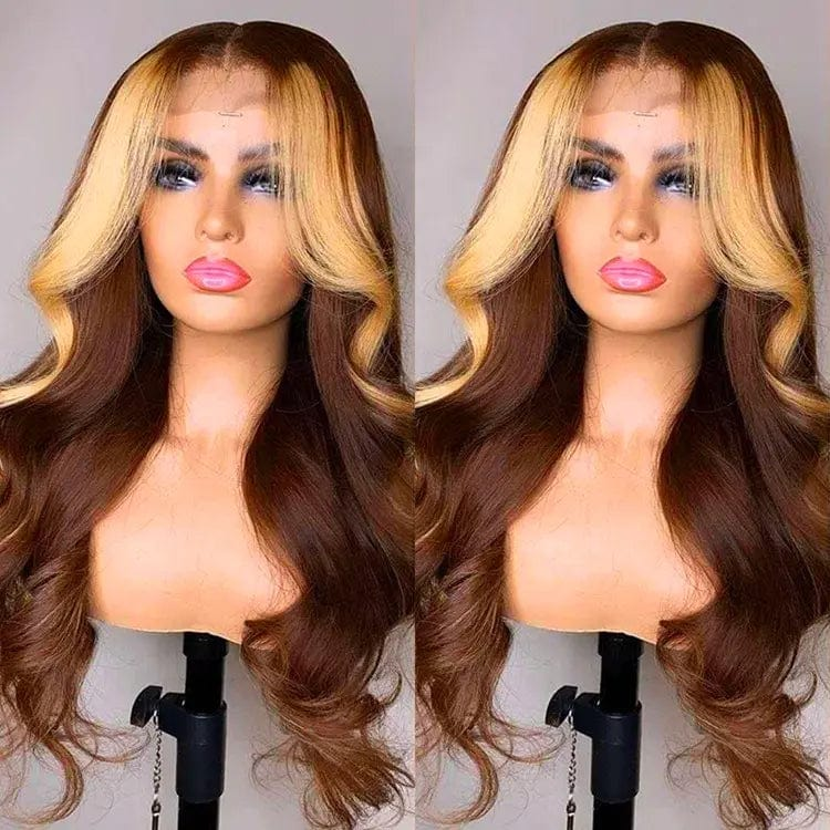 26 Inches / 13*4 wig Invisible Knots Honey Brown Blonde Highlight Color Human Hair