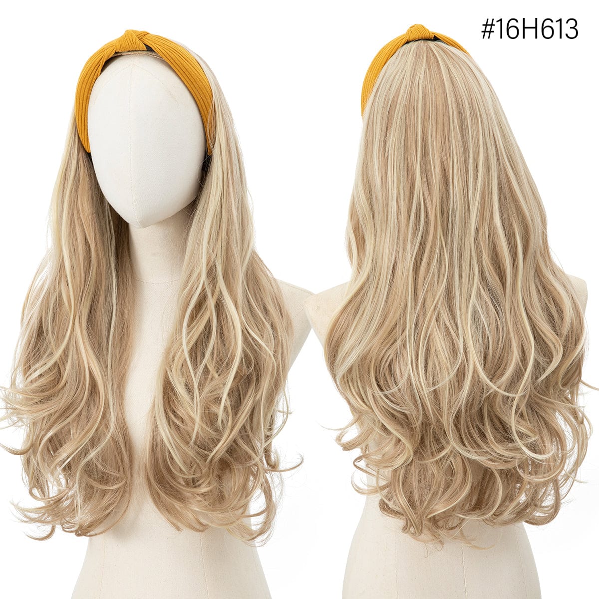 26 Inches / 16H613 SARLA Synthetic Curly Ombre Elastic Hairband Wigs With Headband Attached Colored Long Pixie Headband Wig Girl Headband Bow