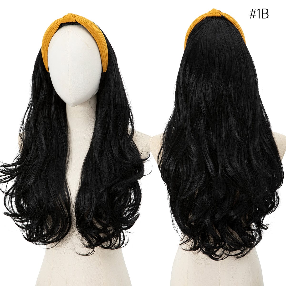26 Inches / 1B SARLA Synthetic Curly Ombre Elastic Hairband Wigs With Headband Attached Colored Long Pixie Headband Wig Girl Headband Bow