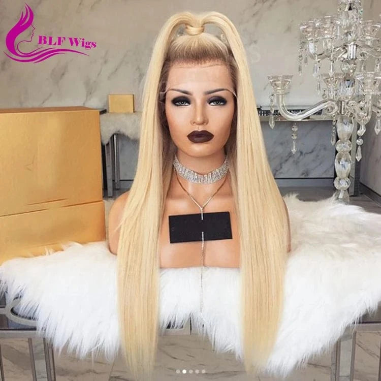 26 Inches / 4 613 ombre color 4 613 Blonde Ombre Malaysian Human Hair Full Lace Wig with Baby Hair
