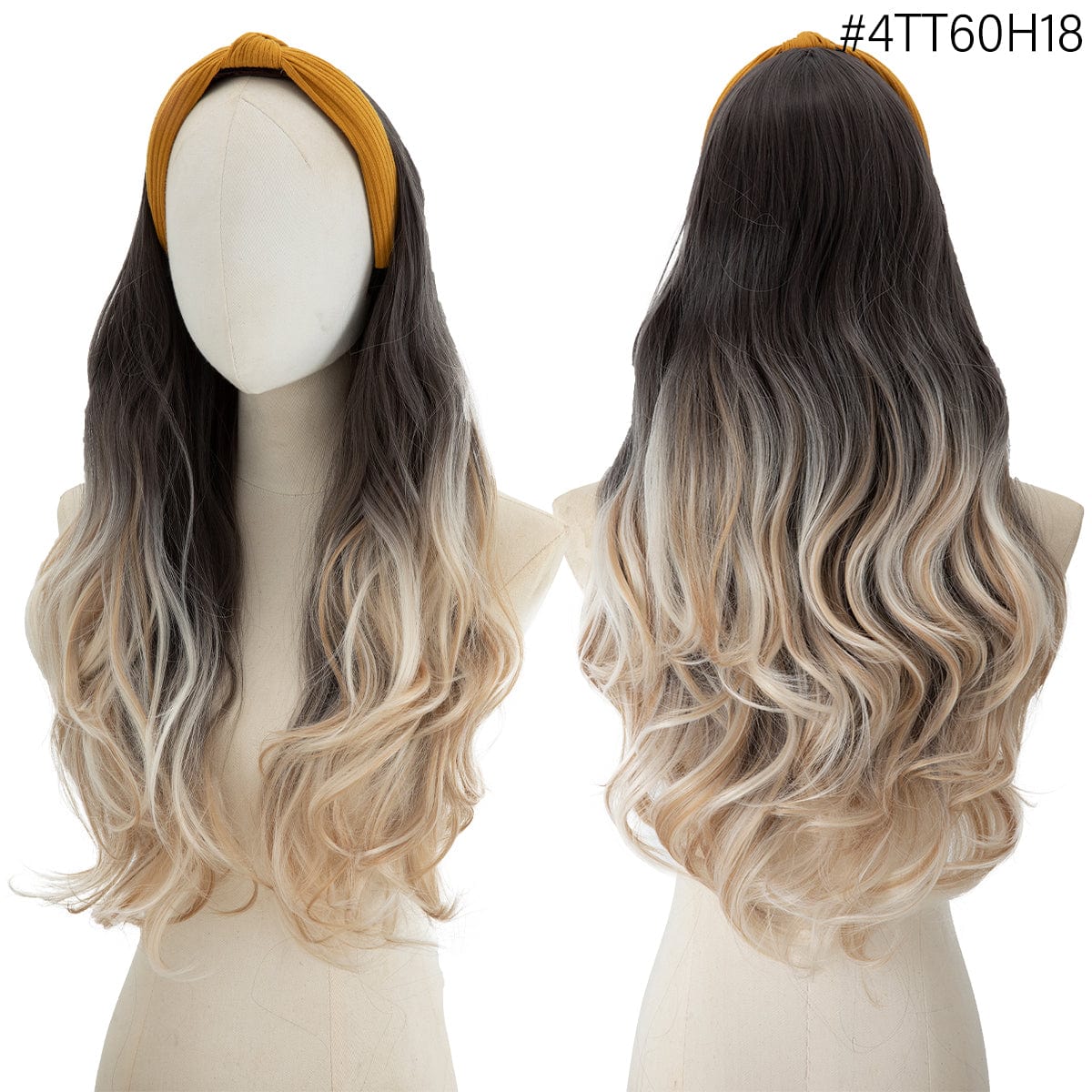 26 Inches / 4TT60H18 SARLA Synthetic Curly Ombre Elastic Hairband Wigs With Headband Attached Colored Long Pixie Headband Wig Girl Headband Bow