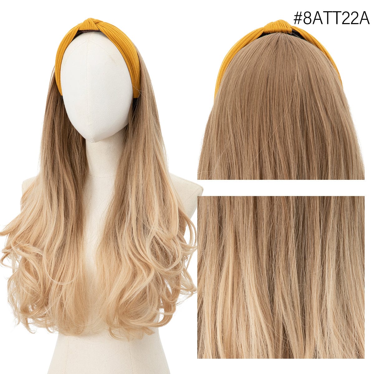 26 Inches / 8ATT22A SARLA Synthetic Curly Ombre Elastic Hairband Wigs With Headband Attached Colored Long Pixie Headband Wig Girl Headband Bow