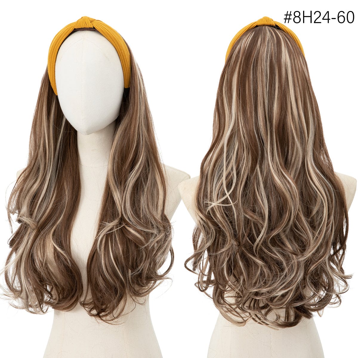 26 Inches / 8H24/60 SARLA Synthetic Curly Ombre Elastic Hairband Wigs With Headband Attached Colored Long Pixie Headband Wig Girl Headband Bow