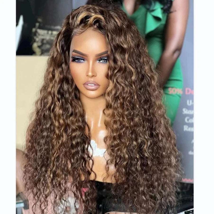 26 Inches / Color 1 13x4 Highlight Curly Human Hair Wigs Glueless Honey Blonde Transparent HD Lace Front Wigs Double Drawn Brazilian Hair Wigs 150%