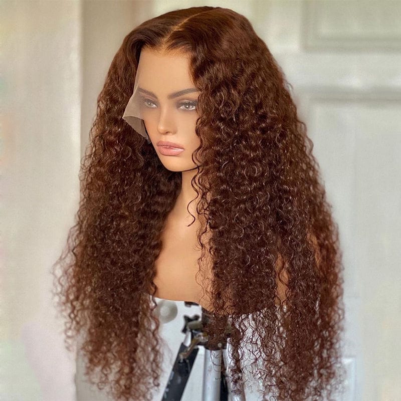 26 Inches / Color 1 Wholesale Deep Curly Brown Color Raw Peruvian Hair Lace Front Wigs for Black Women