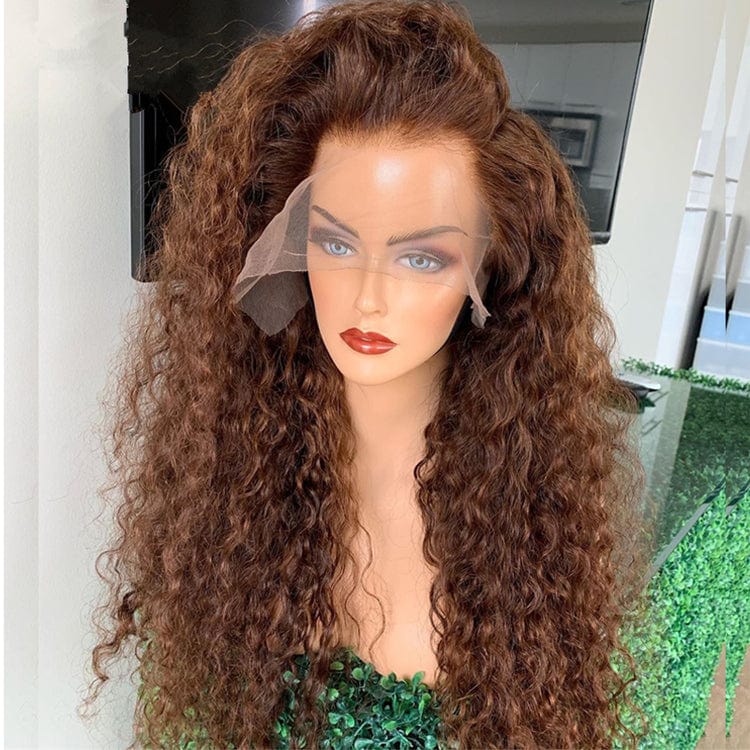 26 Inches / Color 18 Bleached Knots Wet Curly Brown Highlight Color Full Cuticle Aligned Human Hair HD Lace Front Wigs With Baby Hair