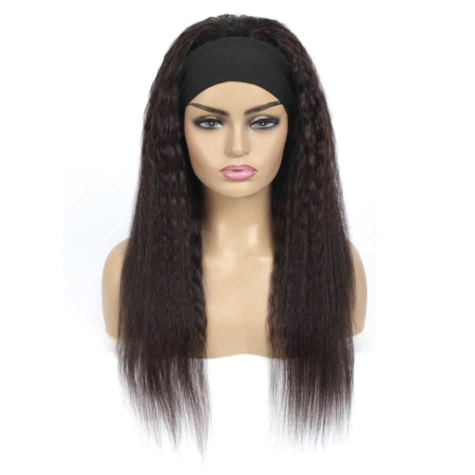 26 Inches / Kinky Straight New product turban wig European and American wig African fashion black hand-rolled headband wig factory wholesale