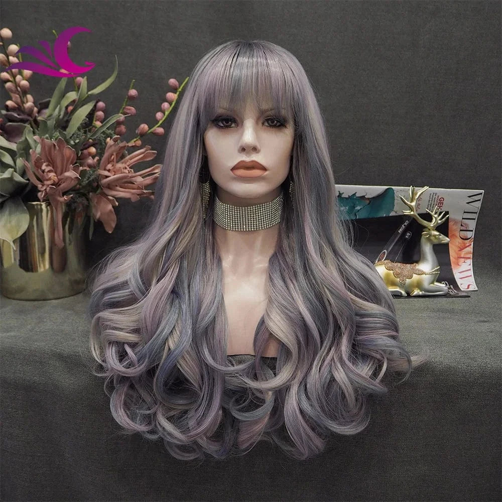 26 Inches / M2-S19-2007 Celebrity 3 color mix highlight honey blonde color heat resistant fiber glueless full machine wig for daily