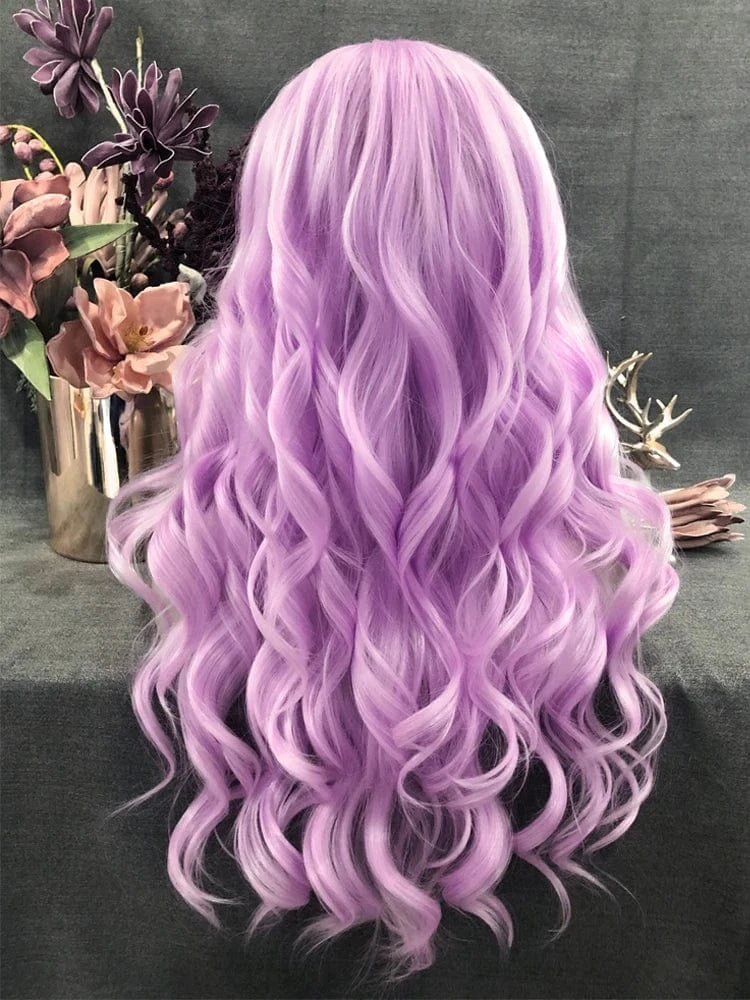 26 Inches / N15-TF2403-GL Celebrity long style purple color synthetic hair wigs Matte Heat Resistant Fiber Same Human Hair Lace Front Wig