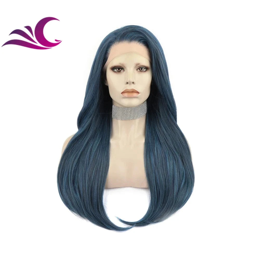26 Inches / N2-C142 Celebrity dark blue black pre-plucked natural hairline synthetic lace front wig for drag queen