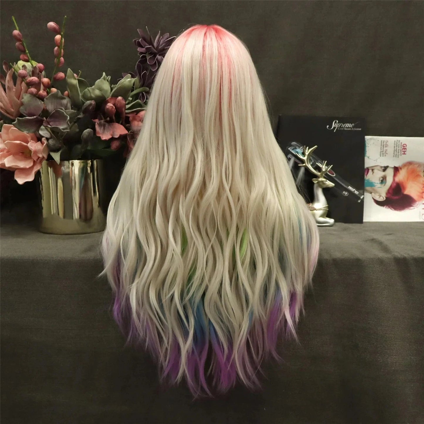 26 Inches / N31-sunrise-GL Celebrity Wig ombre rainbow curly Daily life Wearing futura Henlon fiberLace front cheap synthetic Wigs