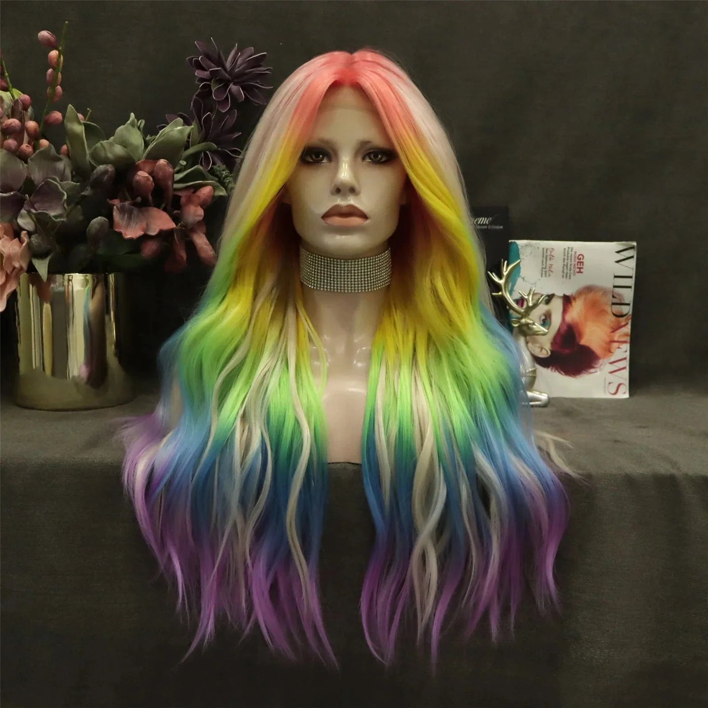 26 Inches / N31-sunrise-GL Celebrity Wig ombre rainbow curly Daily life Wearing futura Henlon fiberLace front cheap synthetic Wigs