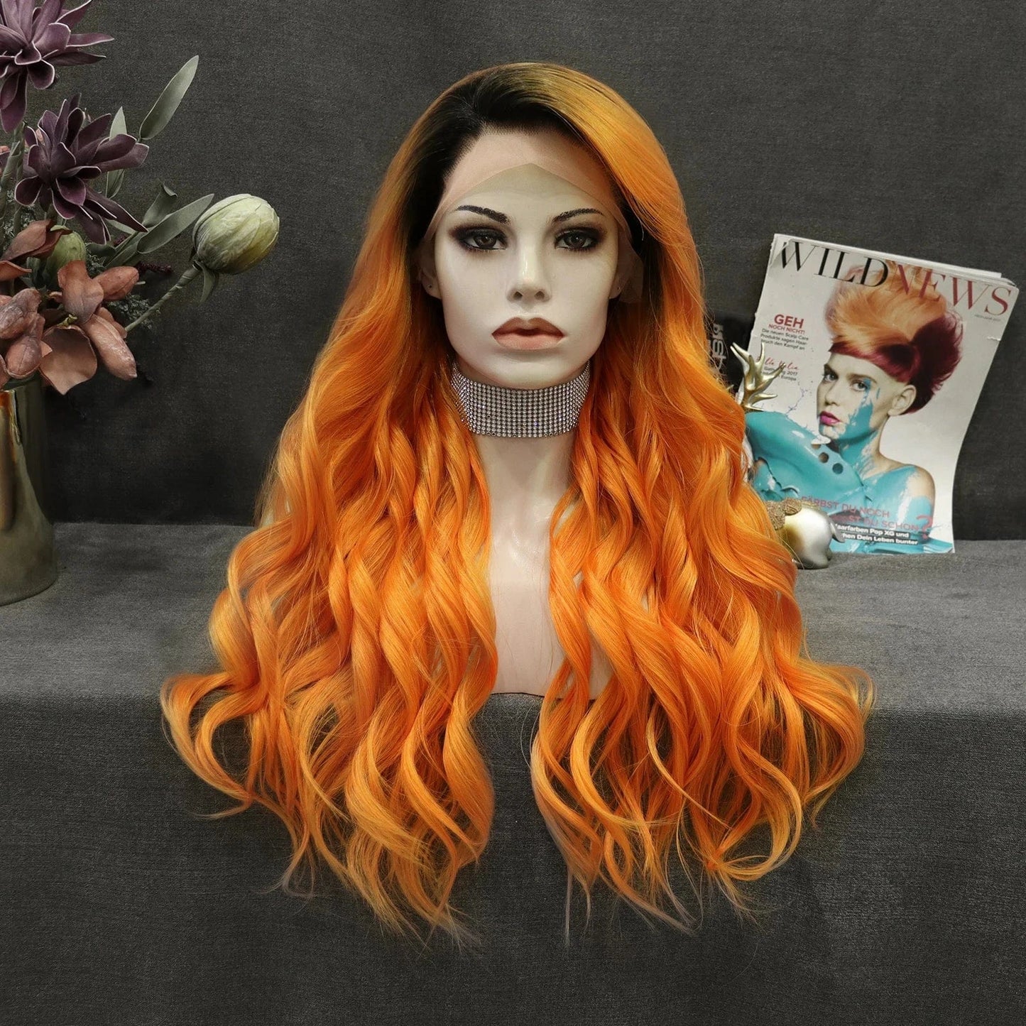 26 Inches / N31-T1/3200/2316-GL Celebrity Wig ombre orange Curly Daily life Wearing futura Henlon fiber Lace front cheap synthetic Wigs