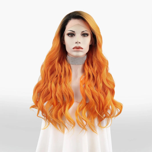 26 Inches / N31-T1/3200/2316-GL Celebrity Wig ombre  orange Curly Daily life Wearing futura Henlon fiber  Lace front cheap synthetic Wigs