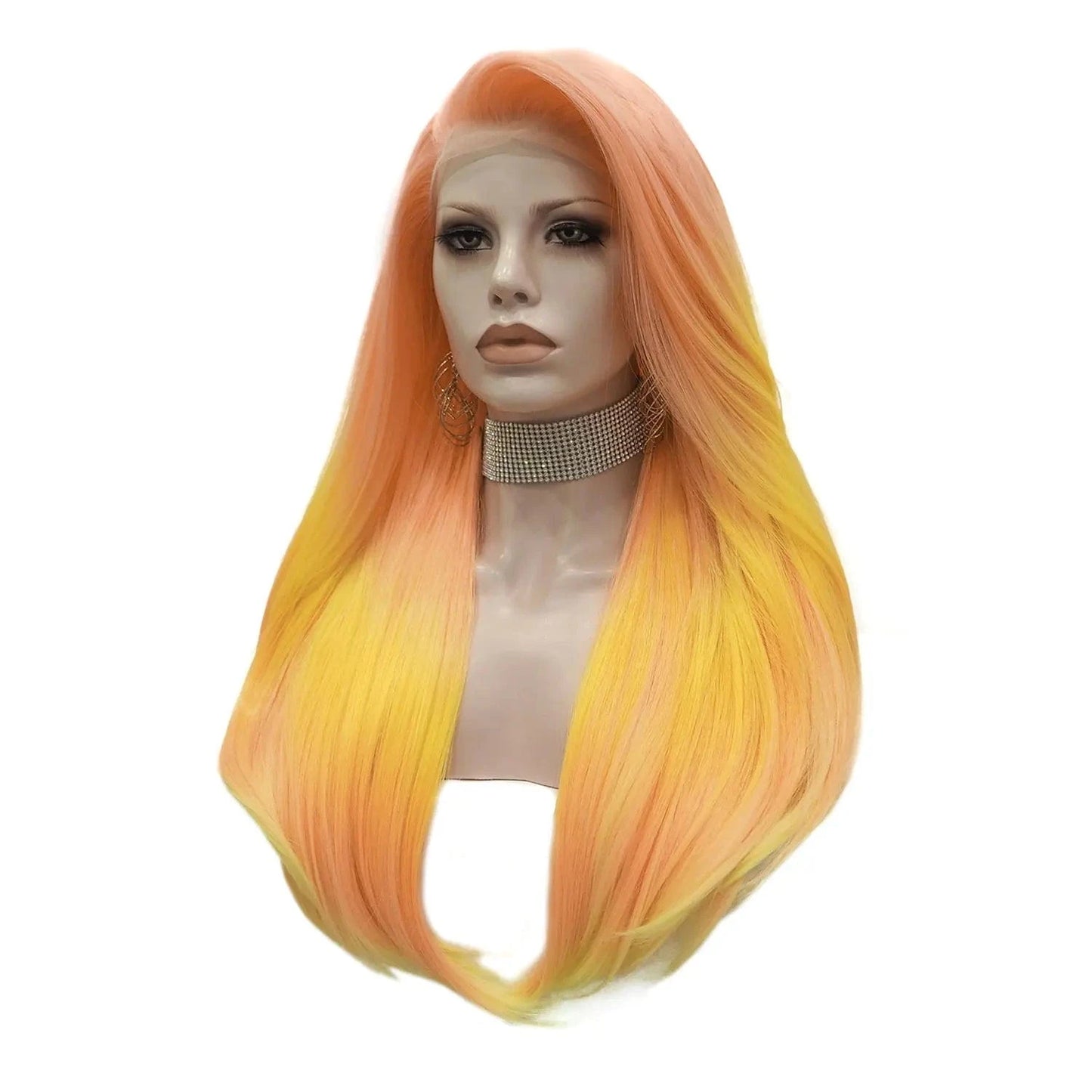26 Inches / NH7-C199-GL Wholesale Heat Resistant straight orange yellow Futura Matte Fiber Cosplay Luxury Synthetic Lace Front Wig For Women Grag Wigs