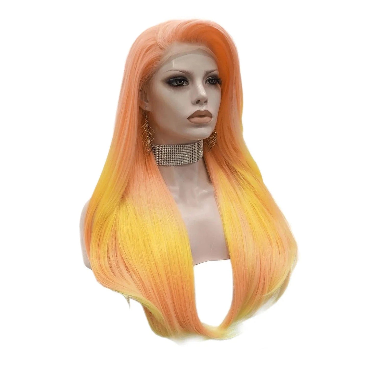 26 Inches / NH7-C199-GL Wholesale Heat Resistant straight orange yellow Futura Matte Fiber Cosplay Luxury Synthetic Lace Front Wig For Women Grag Wigs