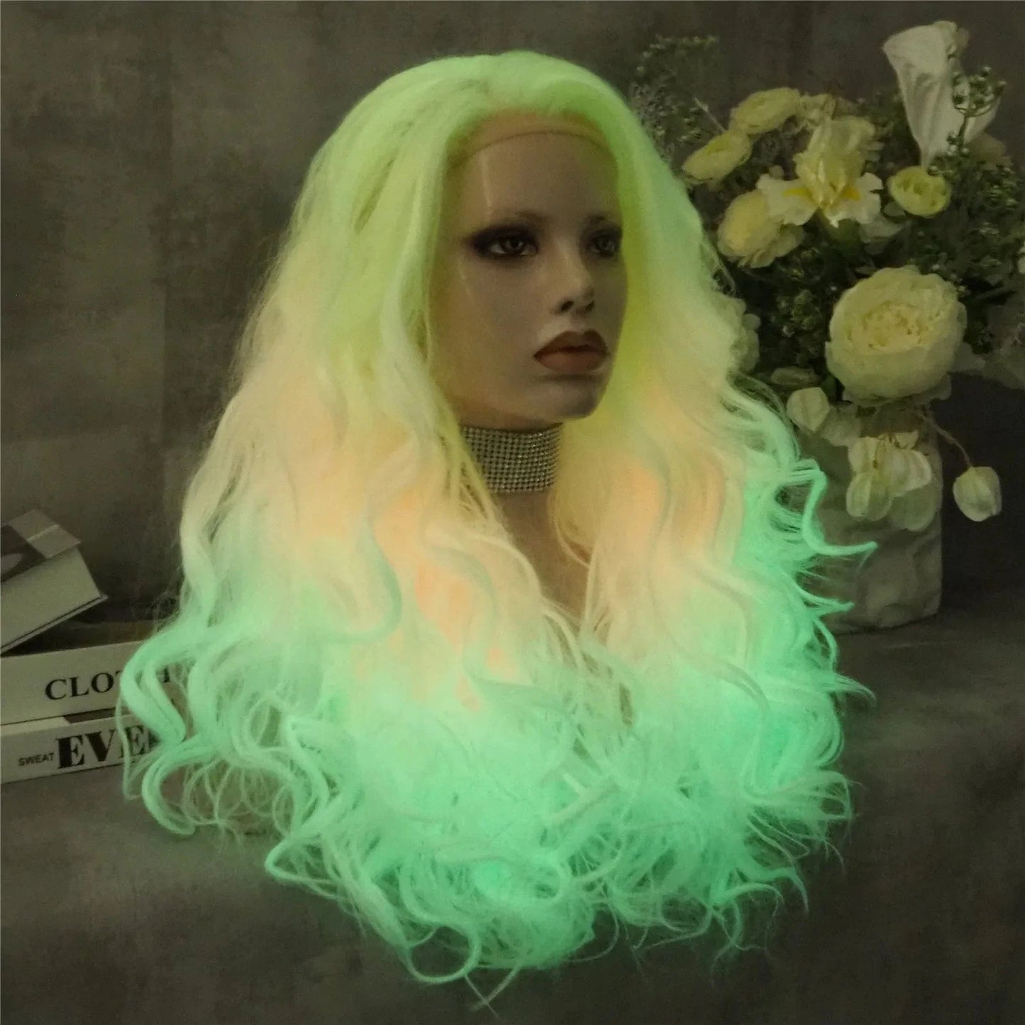 26 Inches / Noctilucent06-C208-GL Celebrity Wholesale curls Natural Wavy Long Heat Resistant Synthetic hair Wigs for Women glow in the dark wig