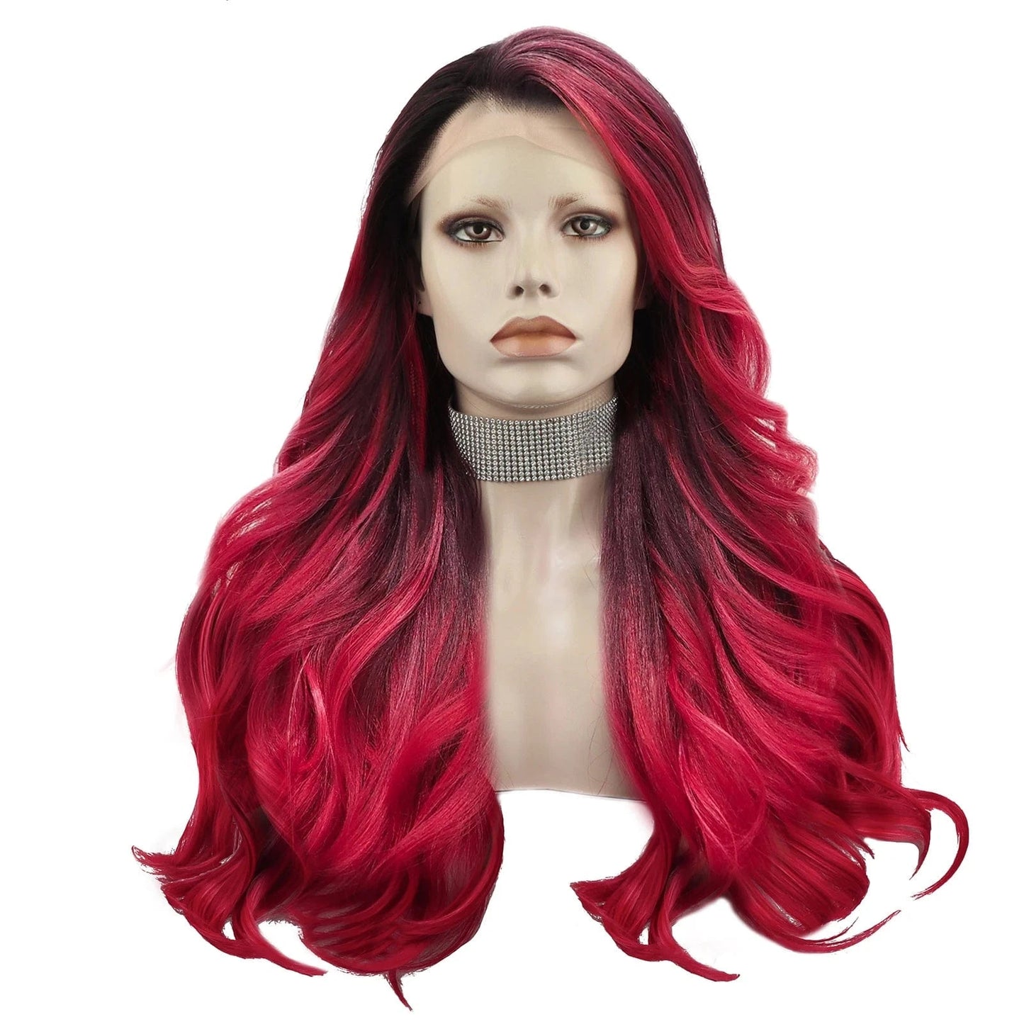26 Inches / S1-2001-01-GL Celebrity Wig New Designed ombre red color Daily life Wearing futura Matte fiber Synthetic Lace front Wigs