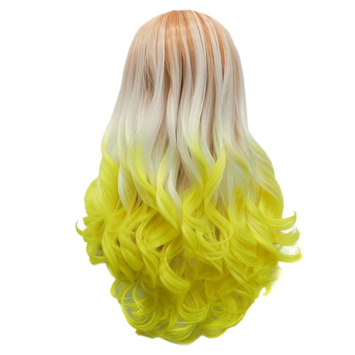 26 Inches / S23-2026-GL Celebrity Wig New Designed ombre orange white yellow color Daily life Wearing futura Henlon fiber Synthetic Lace front Wigs