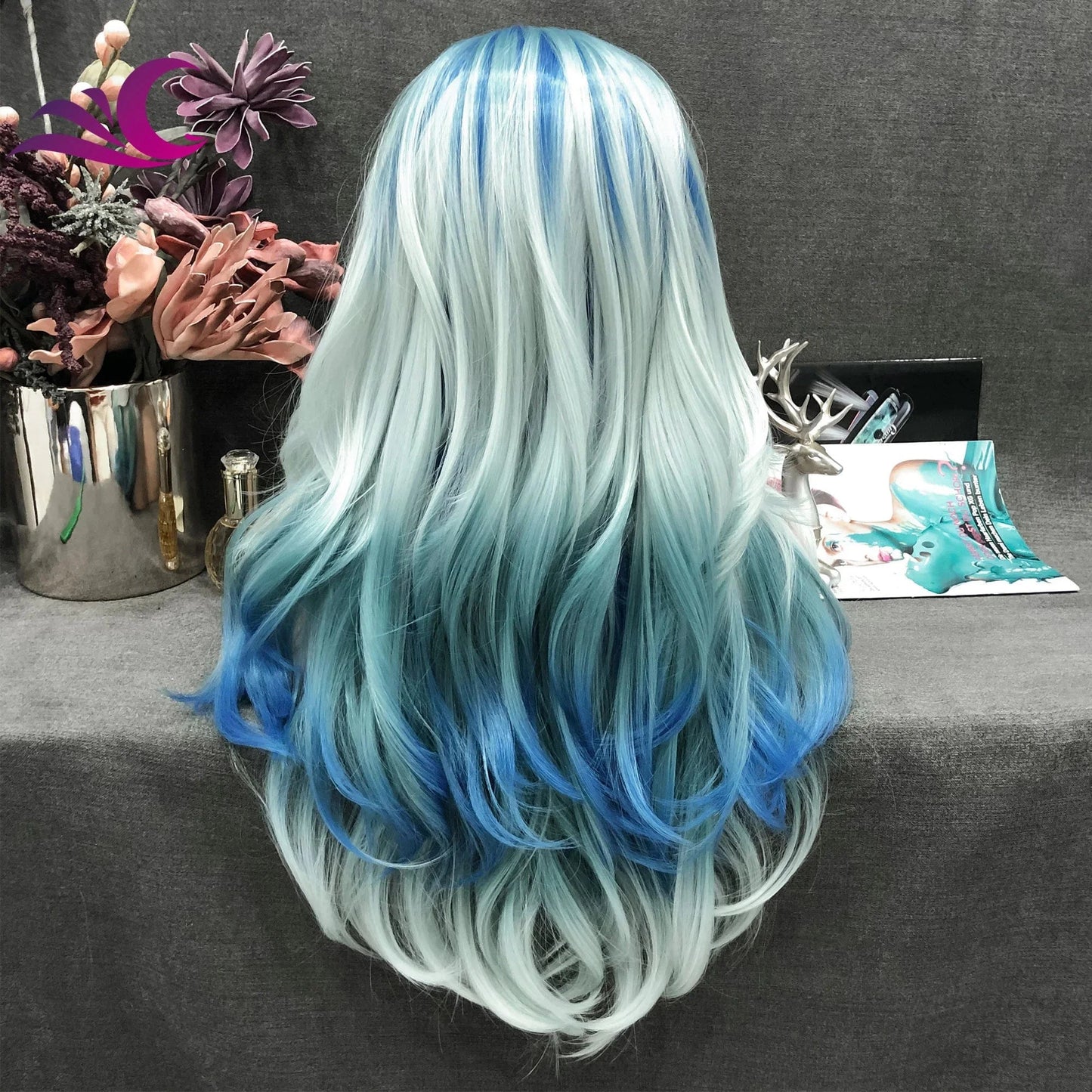 26 Inches / S24-2027 Celebrity wholesale Heat Resistant Fiber Cosplay Long Natural Hair Wavy drag queen Wig For Woman ombre blue synthetic wigs