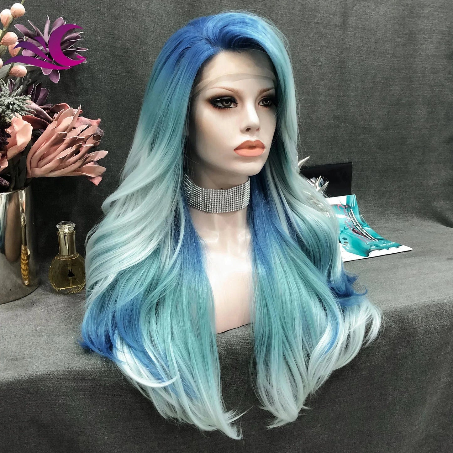 26 Inches / S24-2027 Celebrity wholesale Heat Resistant Fiber Cosplay Long Natural Hair Wavy drag queen Wig For Woman ombre blue synthetic wigs