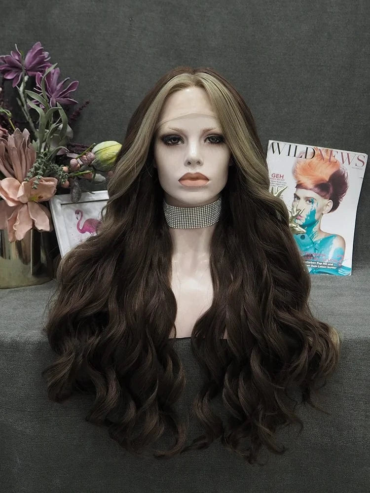 26 Inches / TS65-2193-GL Wholesale Burgundy T-part Middle Part Lace Front Wig Fatura Premium Fiber Synthetic Hair Wigs for Black Women