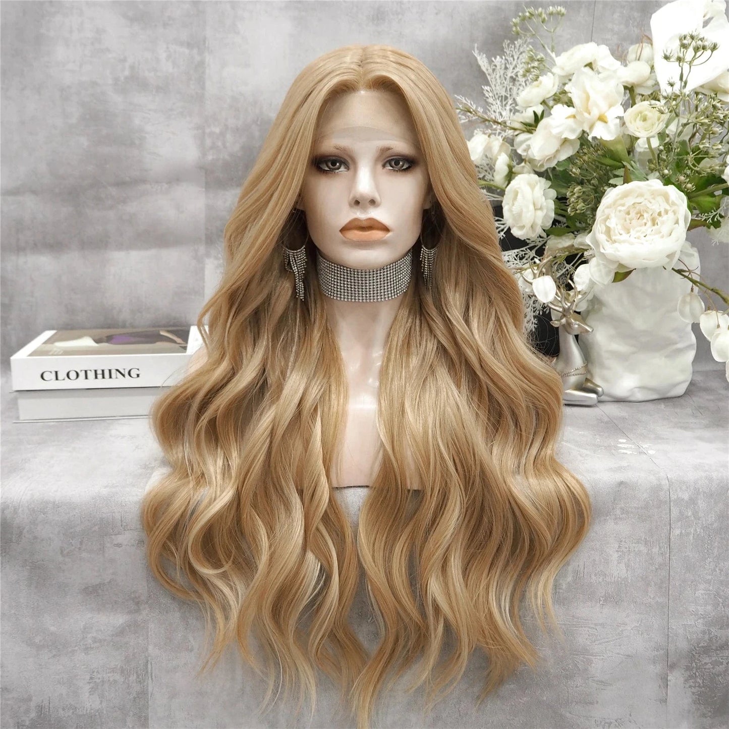 26 Inches / TS65-2220-GL Wholesale Burgundy T-part Middle Part Lace Front Wig Fatura Premium Fiber Synthetic Hair Wigs for Black Women