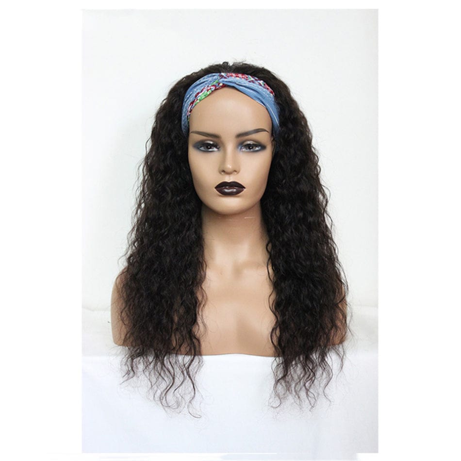 26 Inches / Water Wave New product turban wig European and American wig African fashion black hand-rolled headband wig factory wholesale