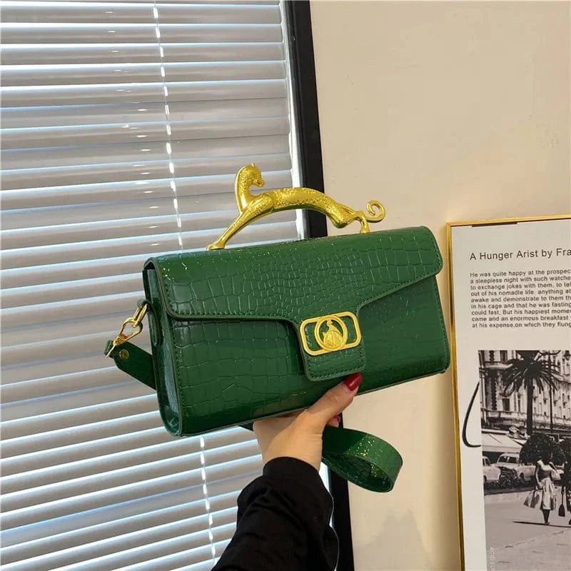 26x5x14cm / 9163 Green Luxury Leopard Alligator Pattern leather Bags Colorful Crossbody Bag Causal Crocodile Shoulder Bag Small Flap Top-handle Clutch