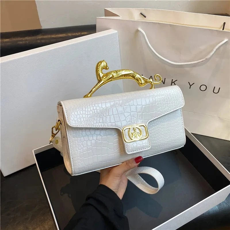26x5x14cm / 9163 White Luxury Leopard Alligator Pattern leather Bags Colorful Crossbody Bag Causal Crocodile Shoulder Bag Small Flap Top-handle Clutch