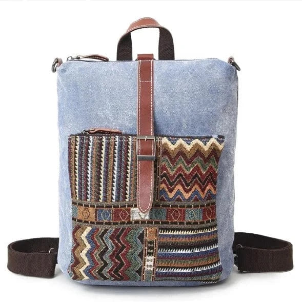 28*11*37cm / BLUE Customized New Ethnic Canvas Backpack For Women National Backpacks Leisure Travel Rucksack Embroidery Student School Bag
