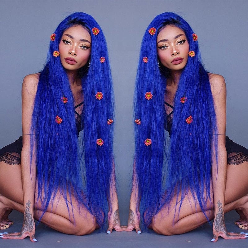 28 Inches / 13*4 lace front wig Sapphire Blue Brazilian 360 Lace Wig with Baby Hair