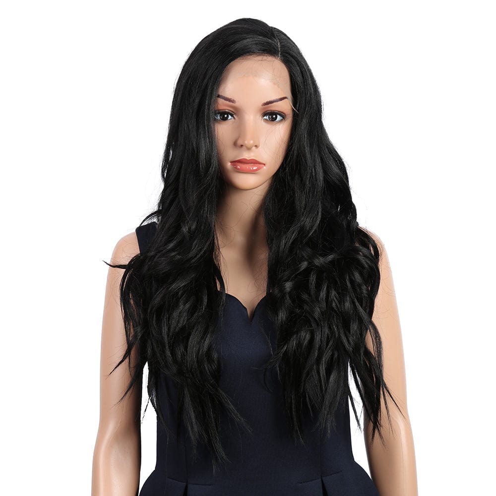 28 Inches / 1B sleek wholesale cheap hot selling Heat Resistant fiber long body wave lace frontal with baby hair Synthetic hair Wig for women