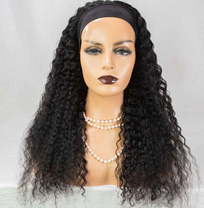 28 Inches / Black Hot selling in Eur US and afro new fashion adjustable headband wig water wave lace frontal wig 100% human lace wig Perucke peruk