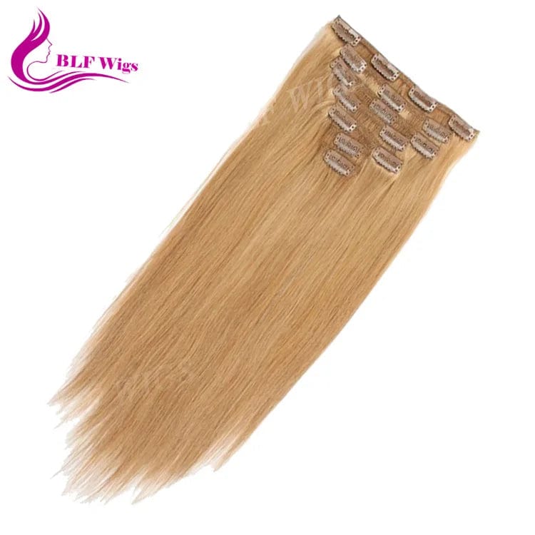 28 Inches / color 24 Natural Blonde Hair Clip in Brazilian Human Hair Extensions for White Women