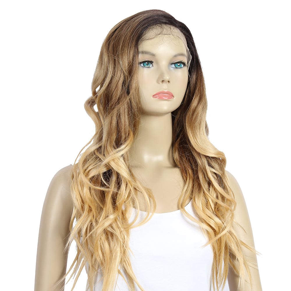 28 Inches / GT4/27Q/86E sleek wholesale cheap hot selling Heat Resistant fiber long body wave lace frontal with baby hair Synthetic hair Wig for women
