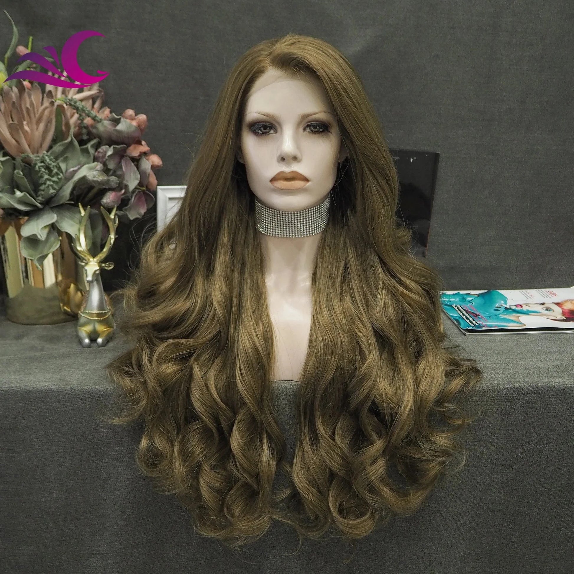 28 Inches / N5-middle brown Celebrity Pink Synthetic Wig Drag Queen Princess Cosplay Wig Lace Front Synthetic Heat Resistant