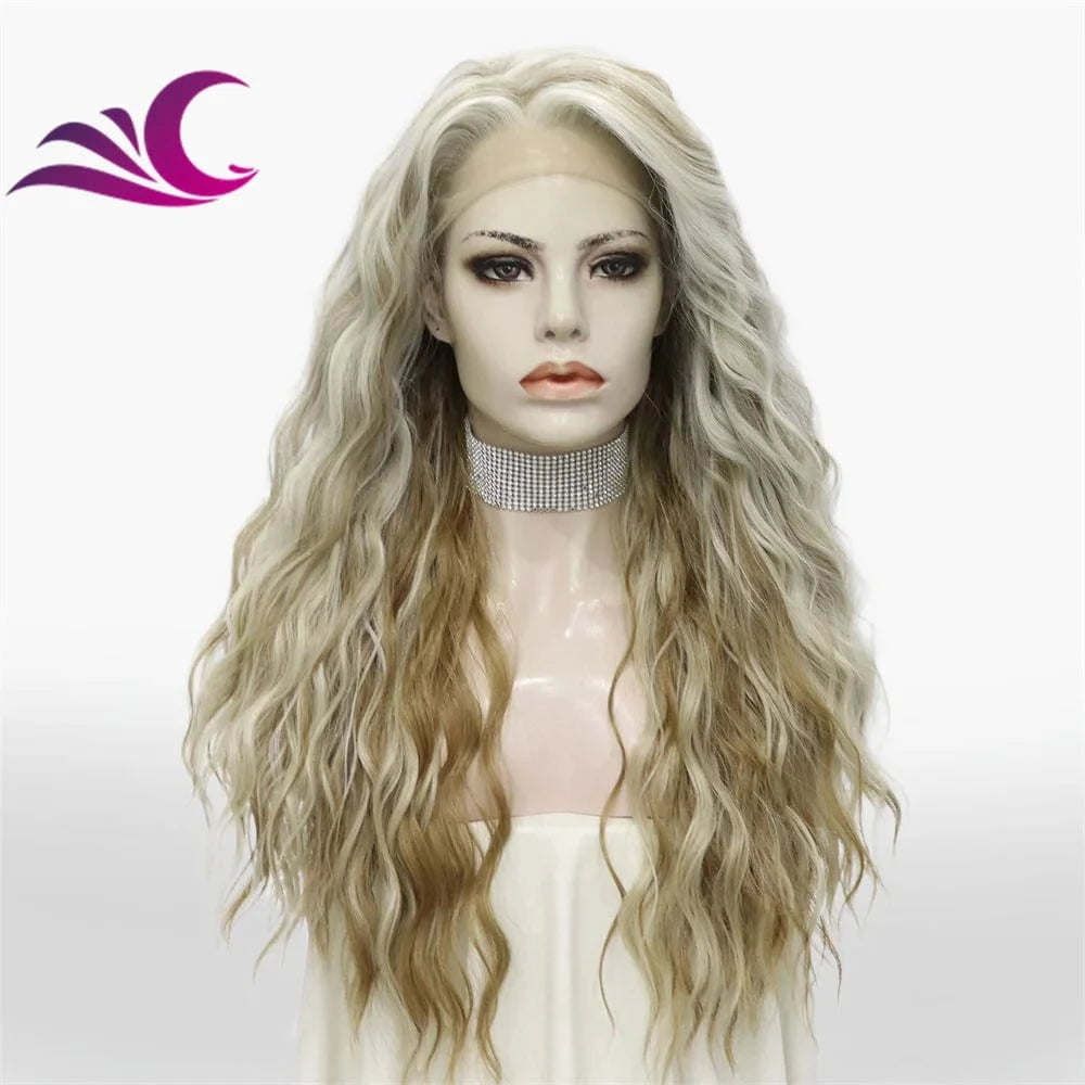 28 Inches / NH16t0-LS07(13*4) Wholesale Synthetic Wigs Lace Front With Baby Hair Natural Color Transparent Synthetic Glueless 13x4 Lace Front Wigs