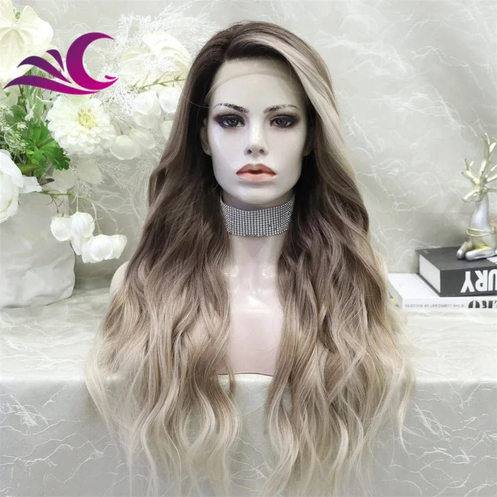 28 Inches / NH19t1-LS13(13*4) Wholesale Synthetic Wigs Lace Front With Baby Hair Natural Color Transparent Synthetic Glueless 13x4 Lace Front Wigs
