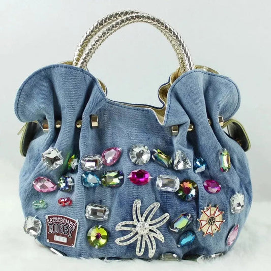 28X11X23CM / Blue 3 Ladies Women Messenger Crossbody Handbag Fashion Ladies Bag Dumpling Bag Diamond Denim Women Handbags Shoulder Bags