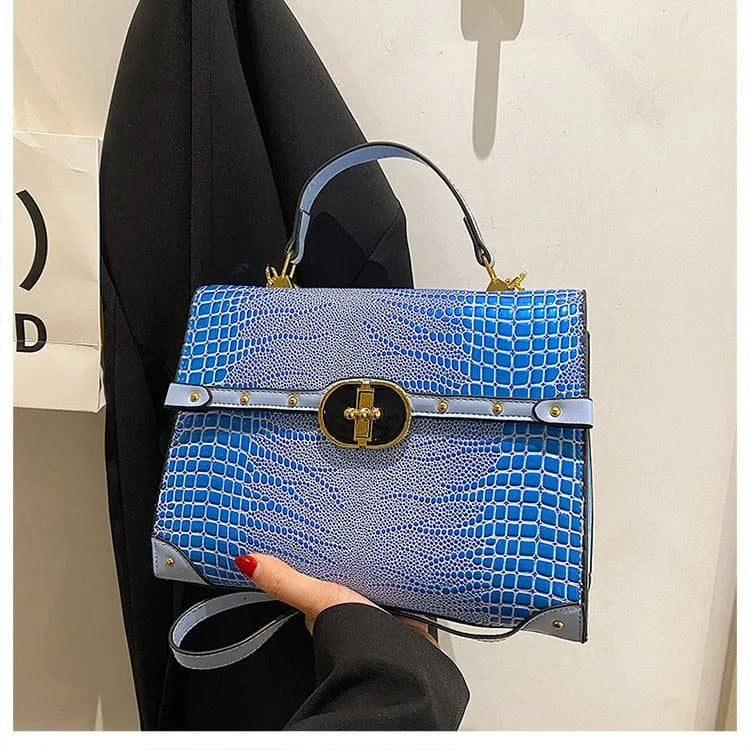 28x20x11cm / Blue Brand retro Crocodile women's handbag 2023 new European and American Alligator business bag Luxury large capacity Tote bag