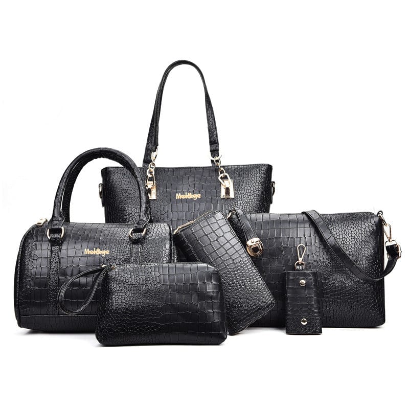 29*13*28cm / black Women's Stone Pattern Handbags Set Ladies Shoulder Bags Roisse 6 Pcs Handbag Set Totes Crossbody Shoulder Bags and Purse Clutch