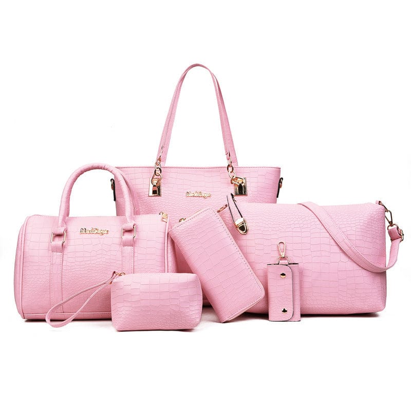 29*13*28cm / Pink Women's Stone Pattern Handbags Set Ladies Shoulder Bags Roisse 6 Pcs Handbag Set Totes Crossbody Shoulder Bags and Purse Clutch