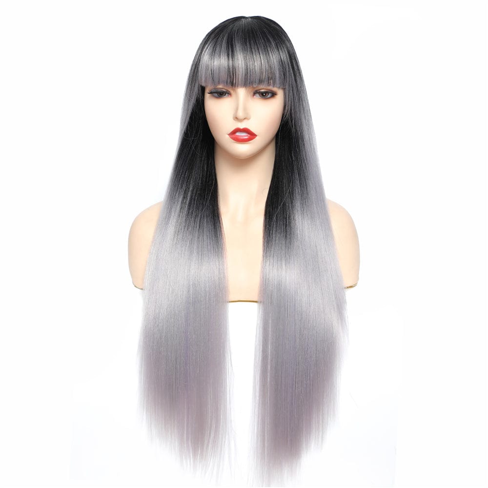 29 Inches / TWILIGHT X-TRESS NEW Factory Price 29 Inch Long Straight Hair Lace Front Wig With Bangs Heat Resistant Synthetic Wigs For Black Women