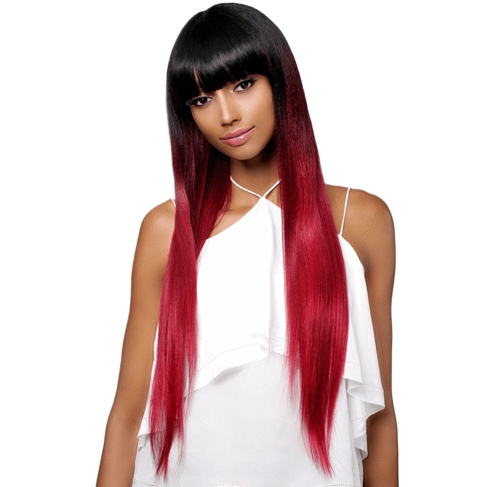 29 Inches / WINE X-TRESS NEW Factory Price 29 Inch Long Straight Hair Lace Front Wig With Bangs Heat Resistant Synthetic Wigs For Black Women